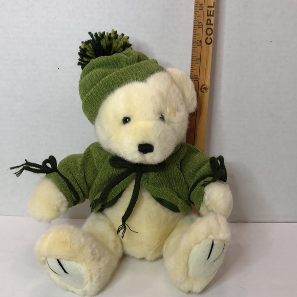DanDee Cream Teddy Bear in Green Chenille Jacket and Hat - Picture 5 of 5